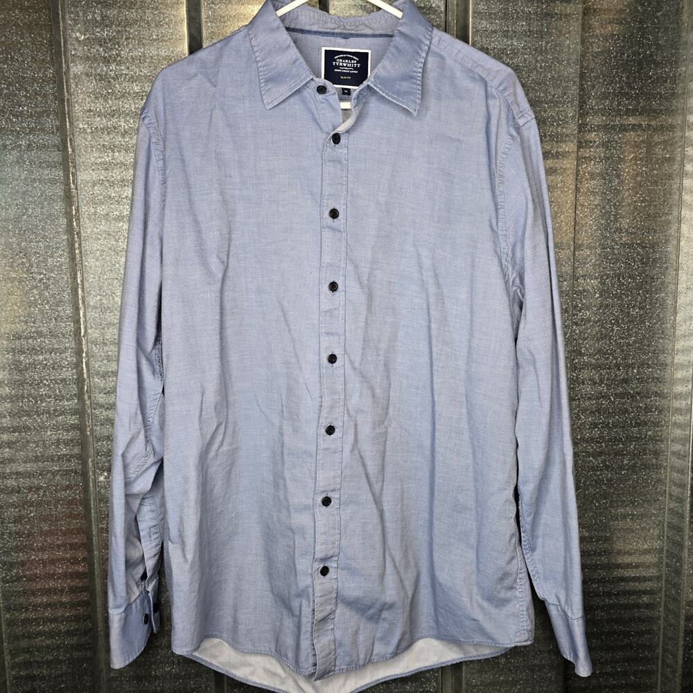 Charles Tyrwhitt Slim Fit Shirt Mens XL Blue Oxford Button Up 100% Cotton EUC